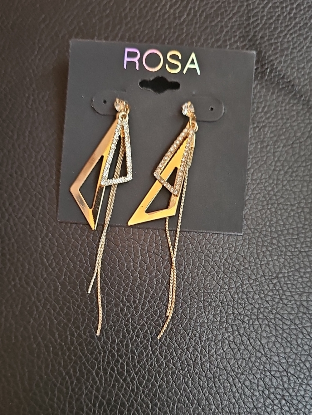 Gold Geometric Drop Earrings with Chain Fringe